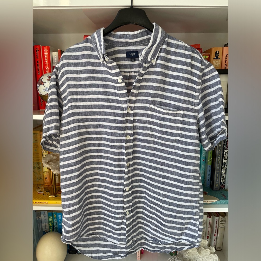 J Crew linen button-up striped shirt